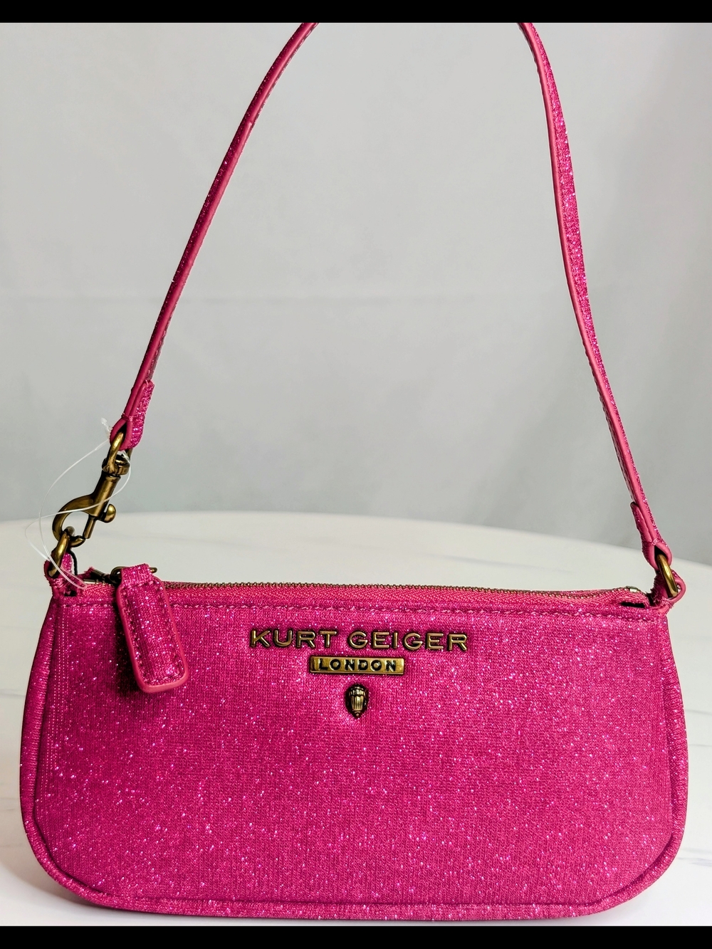 Kurt Geiger London Pink Glitter Mini Shoulder Bag Y2K Barbie NWT Sparkle Purse